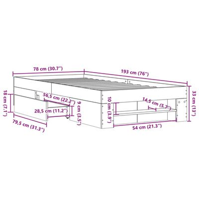 vidaXL Bettgestell Weiß 75x190 cm Holzwerkstoff