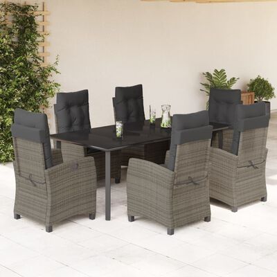 vidaXL 7-tlg. Garten-Essgruppe mit Kissen Grau Poly Rattan