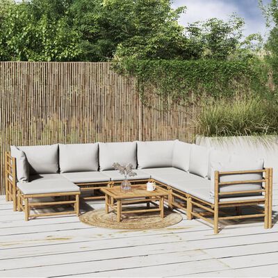 vidaXL 9-tlg. Garten-Lounge-Set mit Kissen Hellgrau Bambus