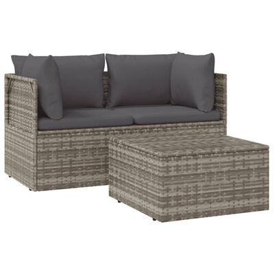 vidaXL 3-tlg. Garten-Lounge-Set mit Kissen Grau Poly Rattan