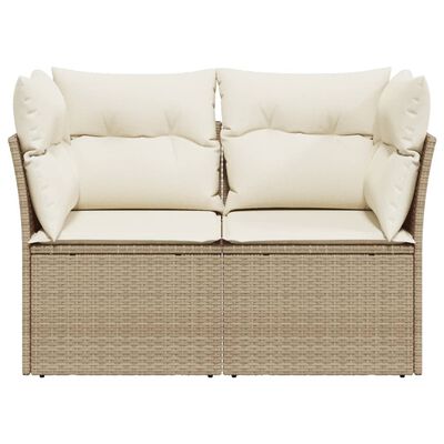 vidaXL Gartensofa mit Kissen 2-Sitzer Beige Poly Rattan