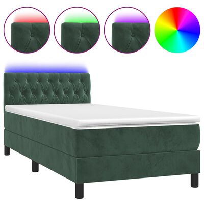 vidaXL Boxspringbett mit Matratze & LED Dunkelgrün 100x200 cm Samt