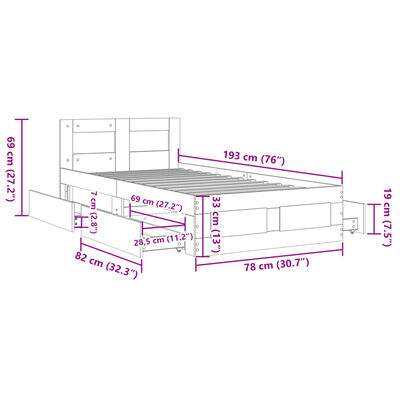 vidaXL Bettgestell mit Kopfteil Schwarz 75x190 cm Holzwerkstoff