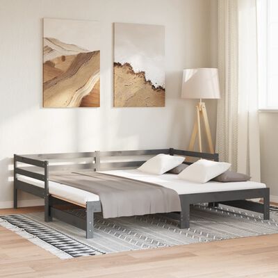 vidaXL Ausziehbares Tagesbett Grau Massivholz Kiefer 2x(90x200) cm