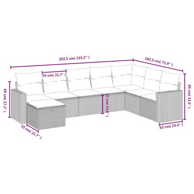 vidaXL 8-tlg. Garten-Sofagarnitur mit Kissen Schwarz Poly Rattan