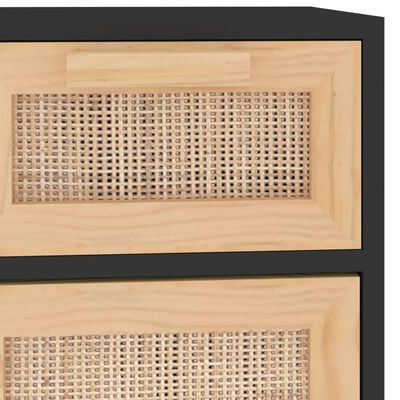 vidaXL Sideboard Schwarz 60x30x75cm Massivholz Kiefer und Natur-Rattan