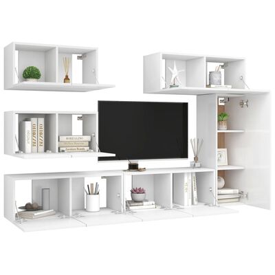 vidaXL 6-tlg. TV-Schrank-Set Weiß Holzwerkstoff