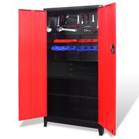 vidaXL Werkzeugschrank mit Werkzeugtruhe Stahl 90x40x180cm Rot Schwarz