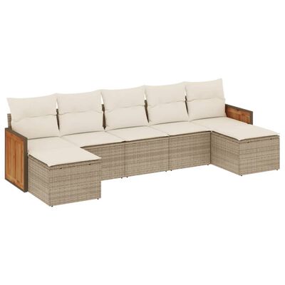 vidaXL 7-tlg. Garten-Sofagarnitur mit Kissen Beige Poly Rattan