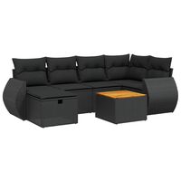 vidaXL 7-tlg. Garten-Sofagarnitur mit Kissen Schwarz Poly Rattan