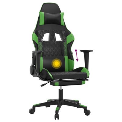 vidaXL Gaming-Stuhl mit Massage & Fußstütze Schwarz & Grün Kunstleder