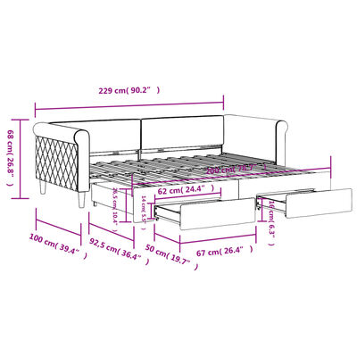 vidaXL Tagesbett Ausziehbar mit Schubladen Hellgrau 90x200 cm Samt