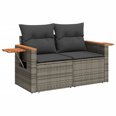 vidaXL 9-tlg. Garten-Sofagarnitur mit Kissen Grau Poly Rattan