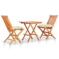 vidaXL 3-tlg. Bistro-Set mit Cremeweißen Kissen Massivholz Teak