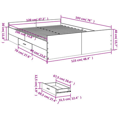 vidaXL Bettgestell mit Schubladen Braun Eichen-Optik 120x190 cm