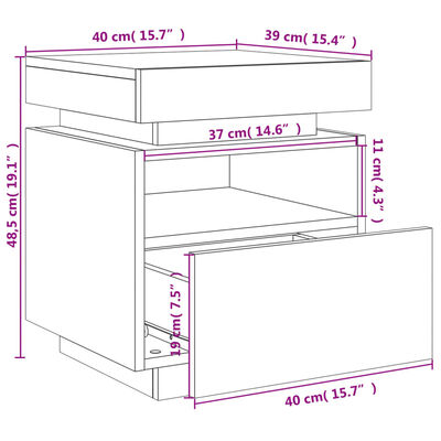 vidaXL Nachttisch mit LED-Leuchten Räuchereiche 40x39x48,5 cm