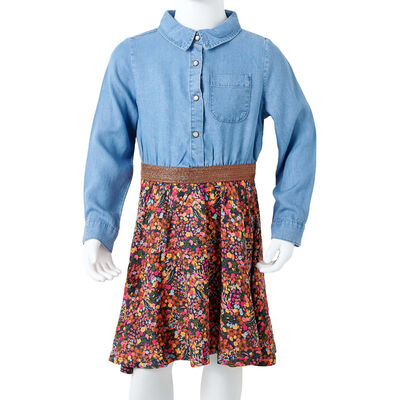 Kinderkleid mit Langen Ärmeln Marineblau und Jeansblau 140