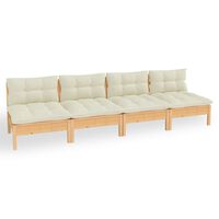 vidaXL 4-Sitzer-Gartensofa mit Creme Kissen Massivholz Kiefer