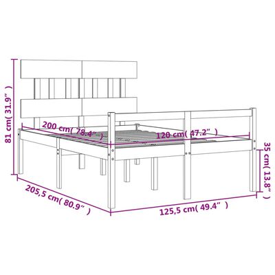 vidaXL Seniorenbett mit Kopfteil 120x200 cm Grau Massivholz