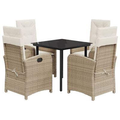 vidaXL 5-tlg. Garten-Essgruppe mit Kissen Beige Poly Rattan