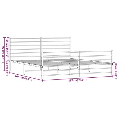 vidaXL Bettgestell mit Kopf- und Fußteil Metall Weiß 180x200 cm