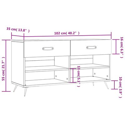 vidaXL Schuhbank Betongrau 102x35x55 cm Holzwerkstoff