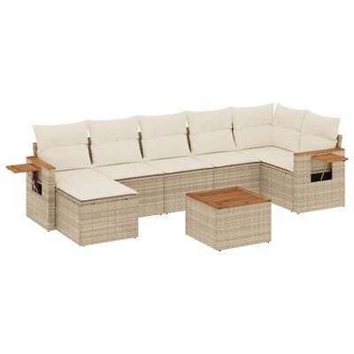 vidaXL 8-tlg. Garten-Sofagarnitur mit Kissen Beige Poly Rattan