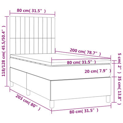 vidaXL Boxspringbett mit Matratze & LED Hellgrau 80x200 cm Samt