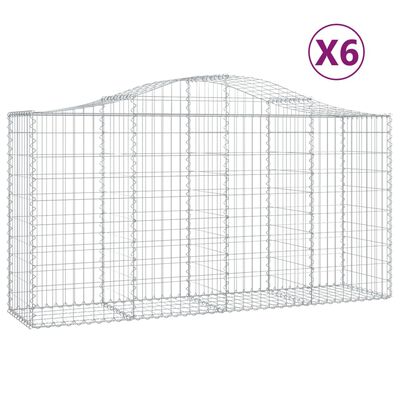 vidaXL Gabionen mit Hochbogen 6 Stk. 200x50x100/120cm Verzinktes Eisen