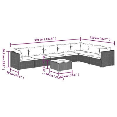 vidaXL 8-tlg. Garten-Lounge-Set mit Kissen Poly Rattan Braun