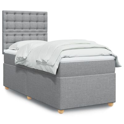 vidaXL Boxspringbett mit Matratze Hellgrau 90x200 cm Stoff