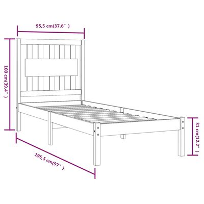 vidaXL Massivholzbett Schwarz Kiefer 90x190 cm