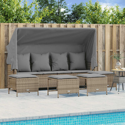 vidaXL 5-tlg. Garten-Sofagarnitur mit Kissen Beige Poly Rattan