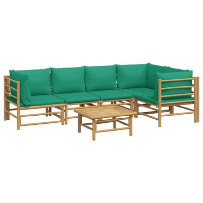 vidaXL 6-tlg. Garten-Lounge-Set mit Grünen Kissen Bambus