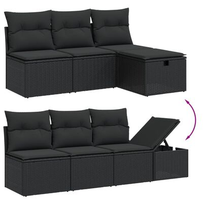 vidaXL 7-tlg. Garten-Sofagarnitur mit Kissen Schwarz Poly Rattan