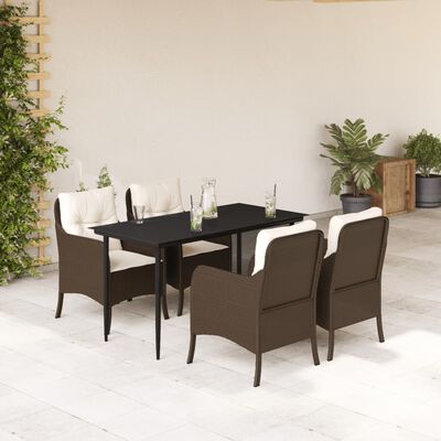 vidaXL 5-tlg. Garten-Essgruppe mit Kissen Braun Poly Rattan