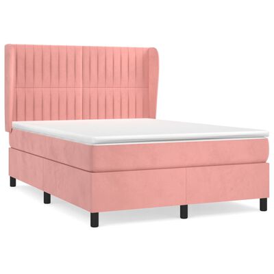 vidaXL Boxspringbett mit Matratze Rosa 140x200 cm Samt