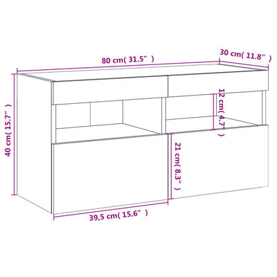 vidaXL TV-Wandschrank mit LED-Leuchten Weiß 80x30x40 cm