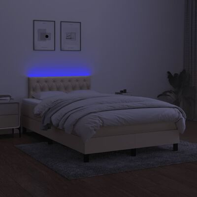 vidaXL Boxspringbett mit Matratze & LED Creme 120x190 cm Stoff