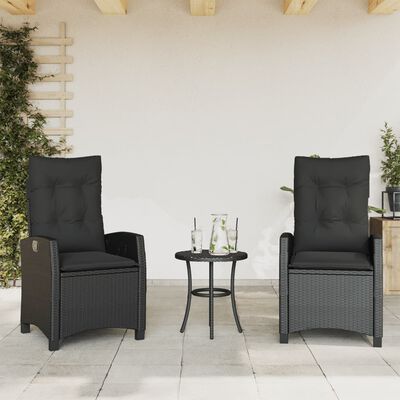 vidaXL Gartensessel mit Kissen 2 Stk. Verstellbar Schwarz Poly Rattan