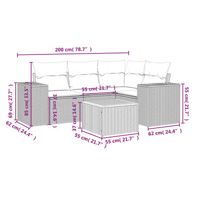 vidaXL 5-tlg. Garten-Sofagarnitur mit Kissen Schwarz Poly Rattan