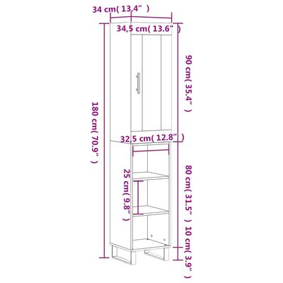 vidaXL Highboard Räuchereiche 34,5x34x180 cm Holzwerkstoff