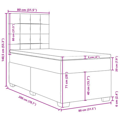 vidaXL Boxspringbett mit Matratze Hellgrau 80x200 cm Stoff