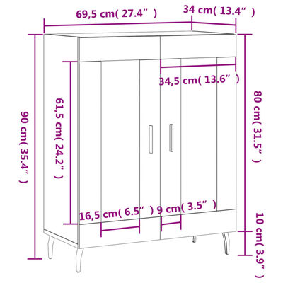 vidaXL Sideboard Räuchereiche 69,5x34x90 cm Holzwerkstoff