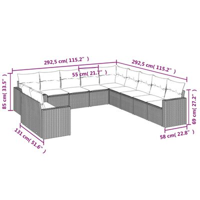 vidaXL 11-tlg. Garten-Sofagarnitur mit Kissen Schwarz Poly Rattan