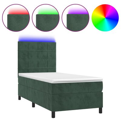 vidaXL Boxspringbett mit Matratze & LED Dunkelgrün 100x200 cm Samt