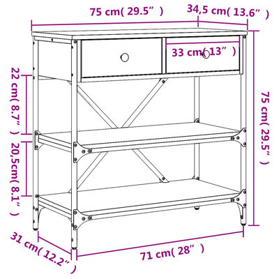 vidaXL Konsolentisch Sonoma-Eiche 75x34,5x75 cm Holzwerkstoff