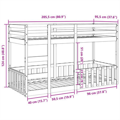 vidaXL Etagenbett 90x200 cm Massivholz Kiefer