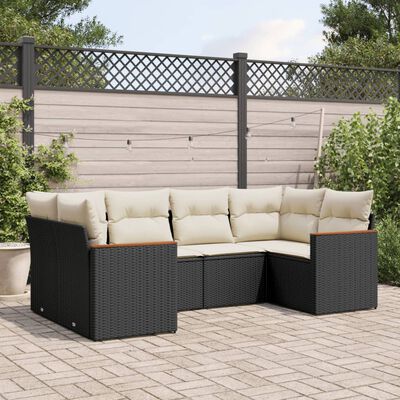 vidaXL 6-tlg. Garten-Sofagarnitur mit Kissen Schwarz Poly Rattan