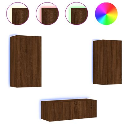 vidaXL 4-tlg. Wohnwand mit LED-Beleuchtung Braun Eiche Holzwerkstoff